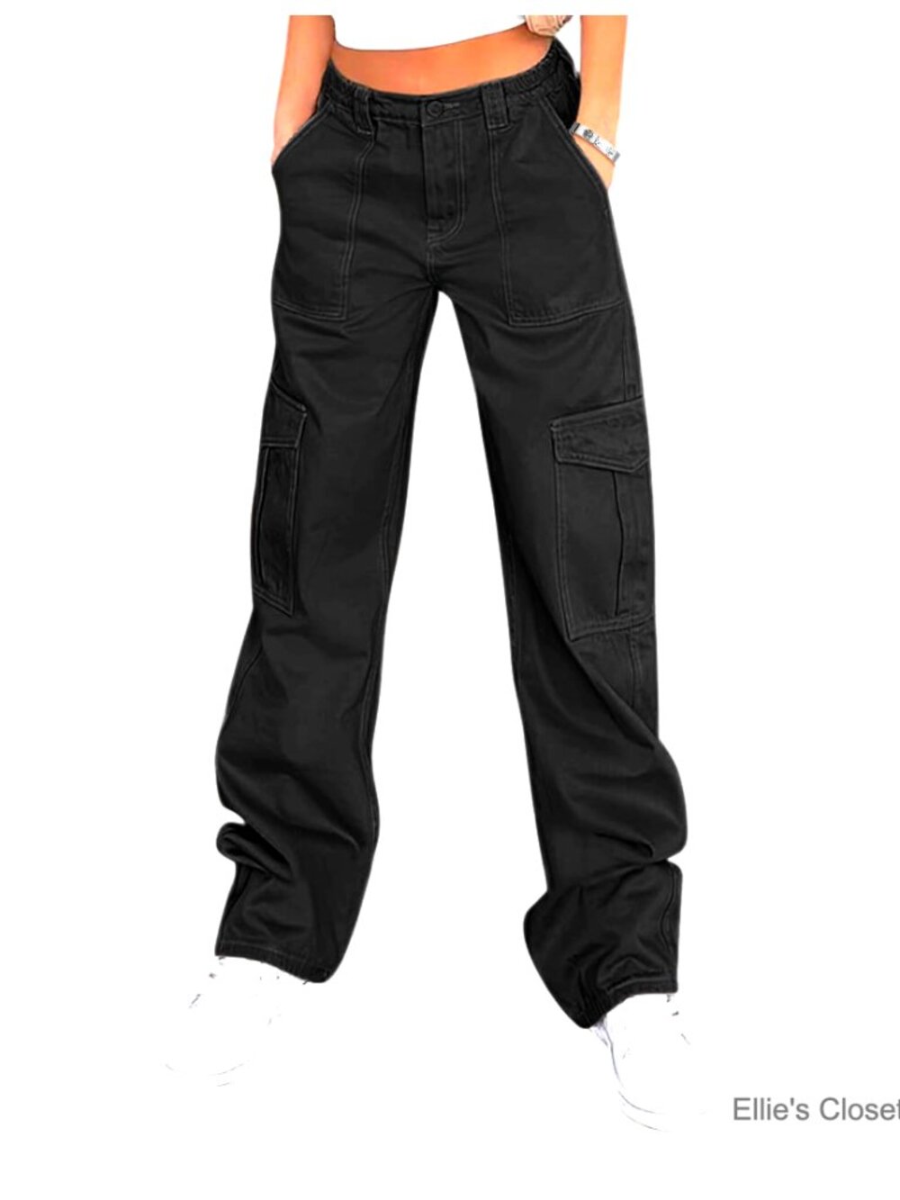 High Waisted Cargo Pants with 6 Pockets Baggy Wide Leg Stretchy Cotton
